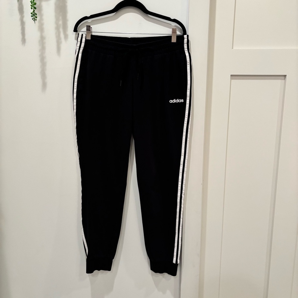 Adidas Juniors Black White Striped Athletic Joggers Size Large